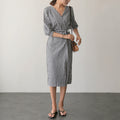 Women's Lattice A-Line Skirt – Cotton-Linen Blend Collage Splicing Design-HighTouch