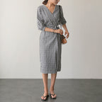 Women's Lattice A-Line Skirt – Cotton-Linen Blend Collage Splicing Design-HighTouch