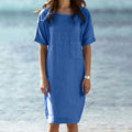 Cotton Linen Street Style Dress | Solid Color Dress-HighTouch