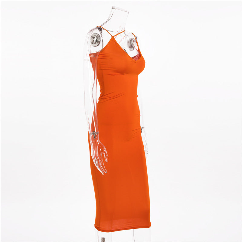 Women's V-Neck Milk Silk Maxi Dress – Elastic Waist Pencil Skirt-HighTouch