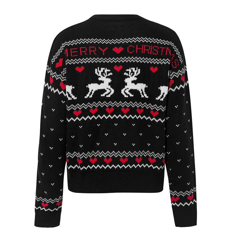 Women's Christmas Elk Heart Knit Sweater - Cute Festive Winter Sweater