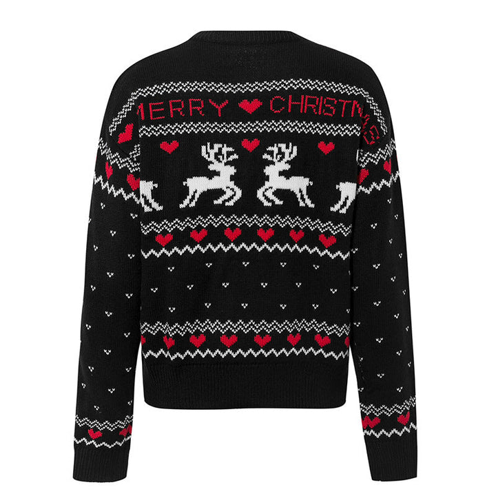 Women's Christmas Elk Heart Knit Sweater - Cute Festive Winter Sweater