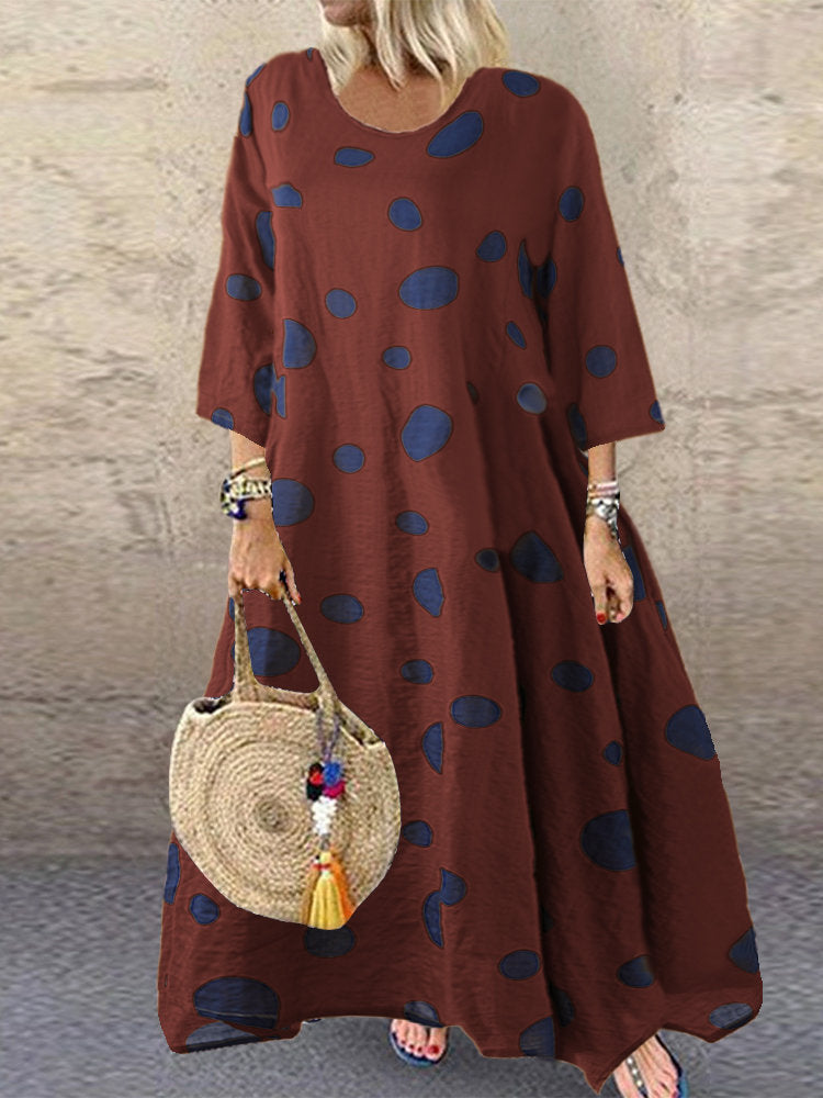 Printed Cotton & Linen Dress – Breathable Natural Fiber Dress-HighTouch