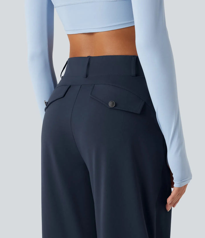 Barrel Leg Pants Women High Waisted Dance Pants with Pockets