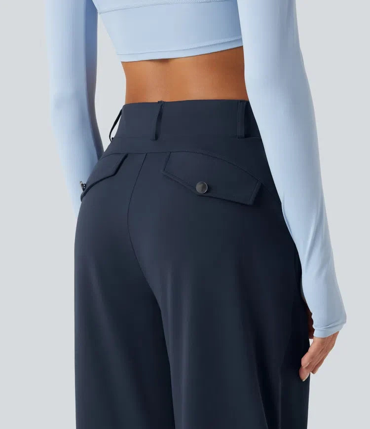 Barrel Leg Pants Women High Waisted Dance Pants with Pockets