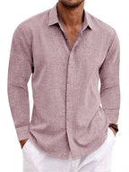 Long Sleeve T-shirt Undershirt Solid Color Long Sleeve Cotton Linen Shirt Men-HighTouch