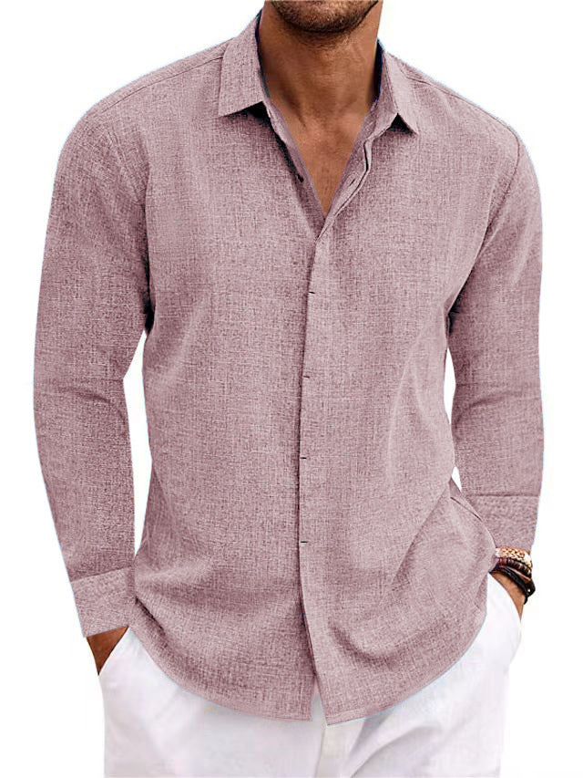 Long Sleeve T-shirt Undershirt Solid Color Long Sleeve Cotton Linen Shirt Men-HighTouch