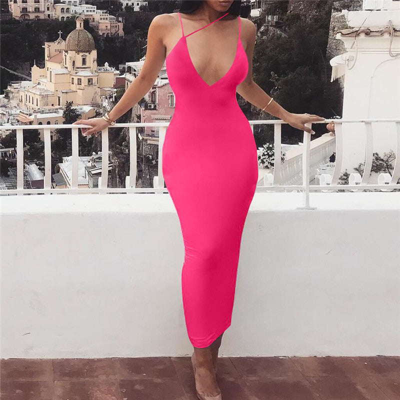 Women's V-Neck Milk Silk Maxi Dress – Elastic Waist Pencil Skirt-HighTouch