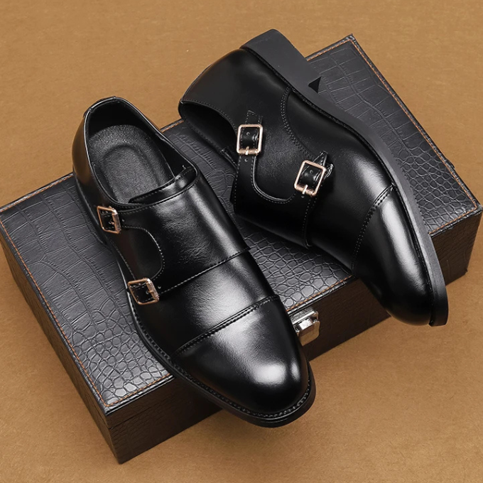 Men’s Double Monk Strap Shoes – Full-Grain Leather