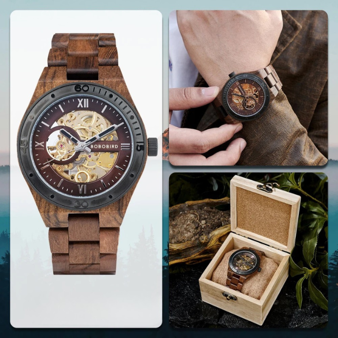 Men's Automatic Wooden Skeleton Watch | Self-Winding Luxury Timepiece