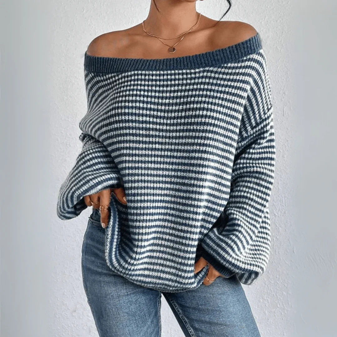 Women’s Waffle Knit Off-Shoulder Sweater with Relaxed Fit