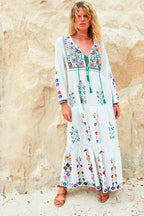 Women's Embroidered Cotton Linen Large Swing Maxi Skirt-HighTouch
