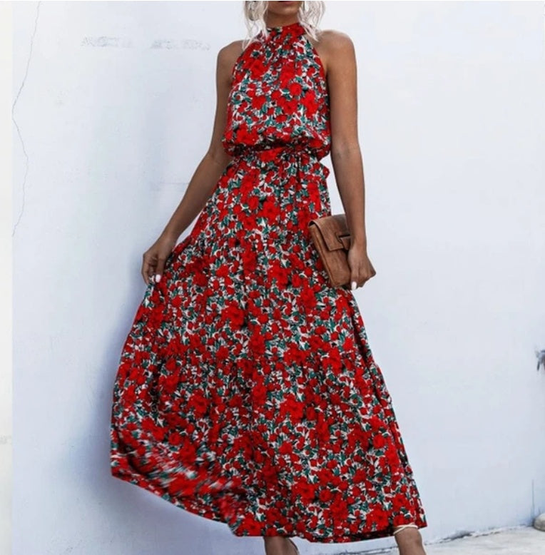 Women's Printed Maxi Lace Dress – Romantic Long Dress-HighTouch