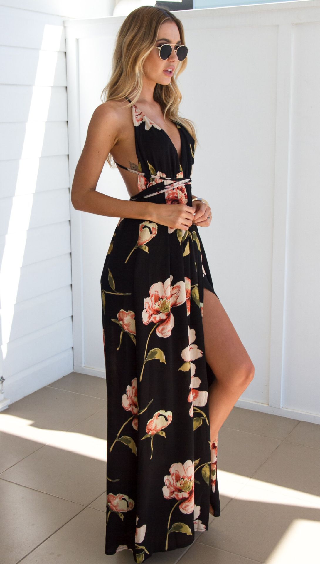 Women's Sleeveless Printed Halter Maxi Skirt-HighTouch