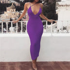 Women's V-Neck Milk Silk Maxi Dress – Elastic Waist Pencil Skirt-HighTouch
