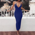 Women's V-Neck Milk Silk Maxi Dress – Elastic Waist Pencil Skirt-HighTouch