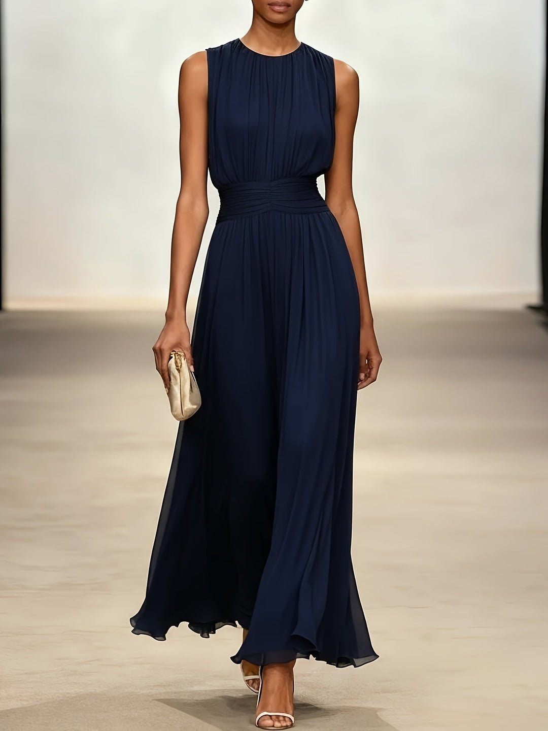 Hightouch | Pleated Maxi Wedding Guest Dress With Ruched Waist