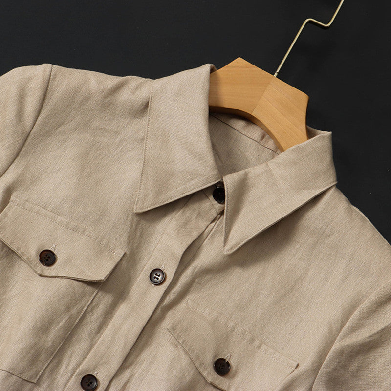 Linen French Tooling Style Dress-HighTouch