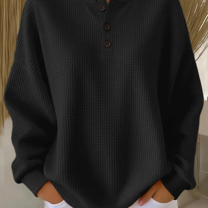 Waffle Knit Long Sleeve Button Top