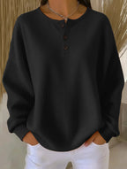 Waffle Knit Long Sleeve Button Top-HighTouch