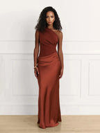 Crossbody Pleated Stitching Satin Skirt-HighTouch