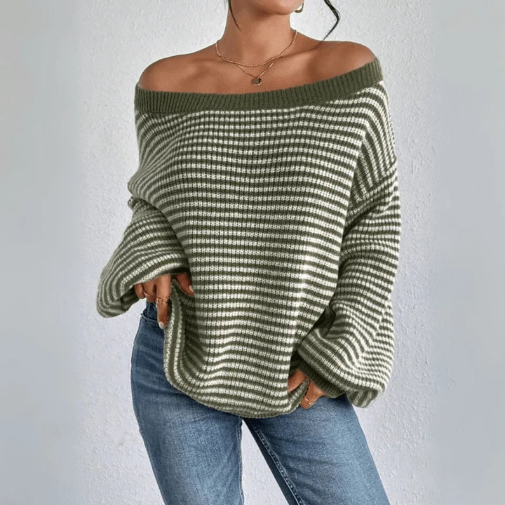 Women’s Waffle Knit Off-Shoulder Sweater with Relaxed Fit