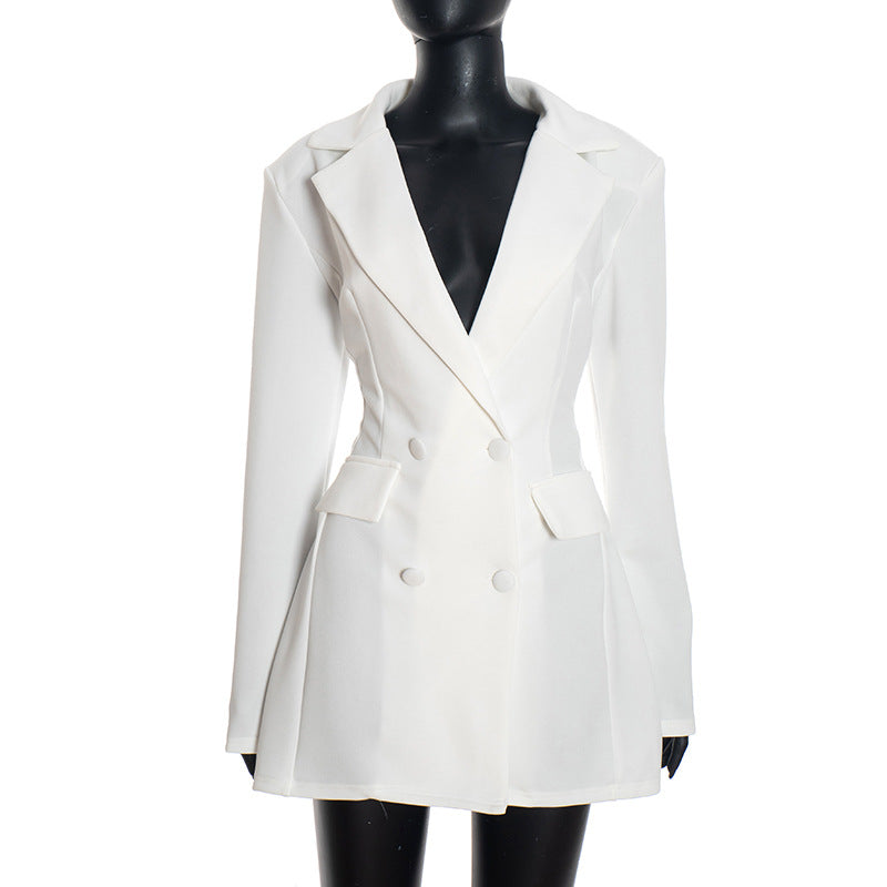 Women’s Slim Fit Long Sleeve Suit Dress – Bud‑Shaped Tailored Faux Pocket-HighTouch
