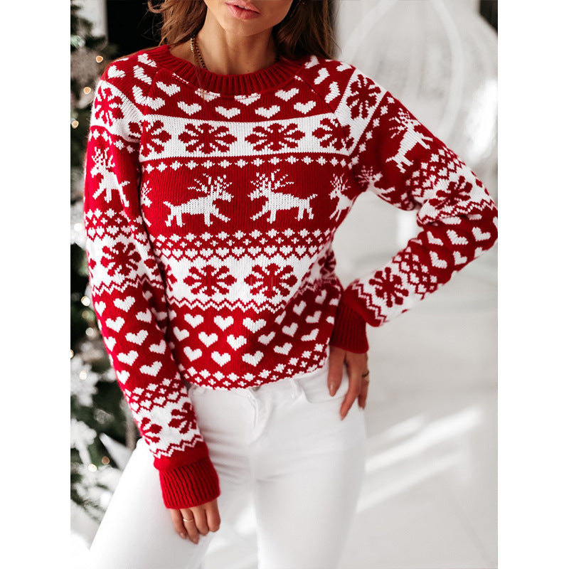 Women's Ugly Christmas Elk Snowflake Sweater - Festive Winter Sweater