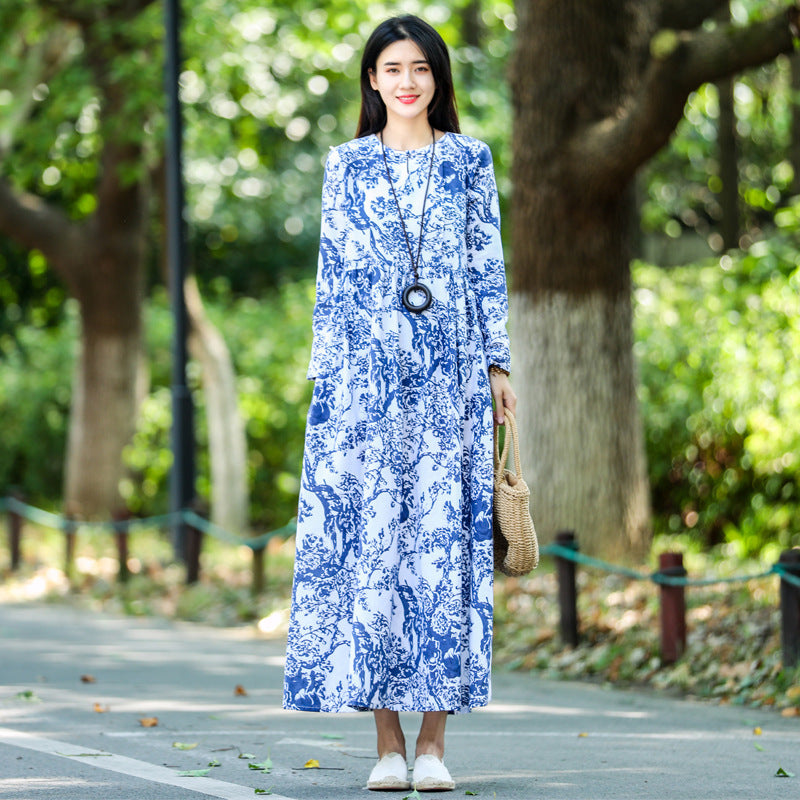 Retro Loose Cotton And Linen Dress-HighTouch