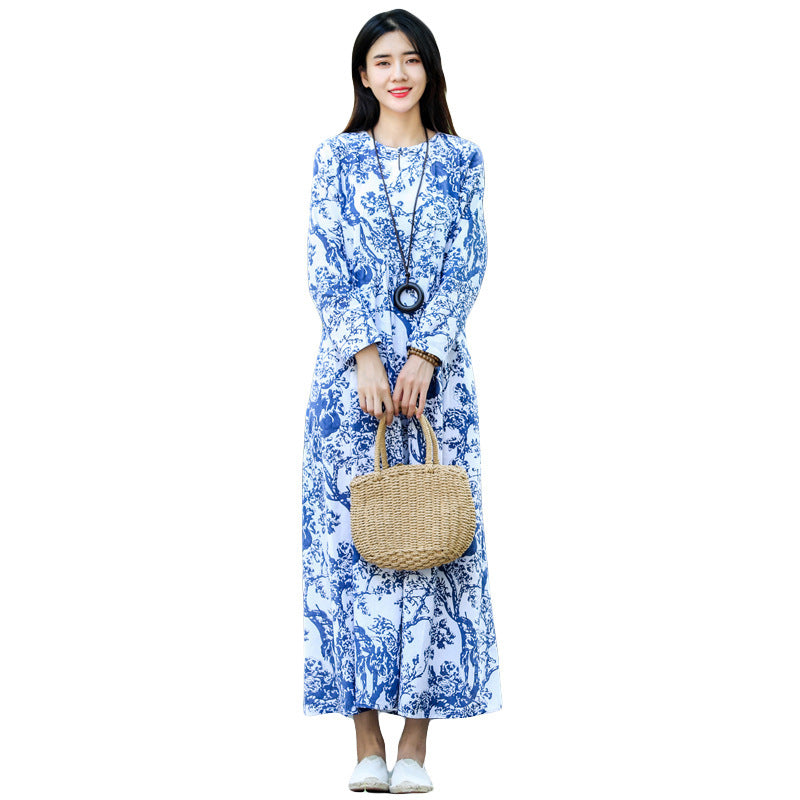 Retro Loose Cotton And Linen Dress-HighTouch