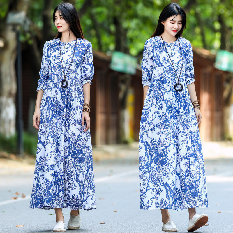 Retro Loose Cotton And Linen Dress-HighTouch