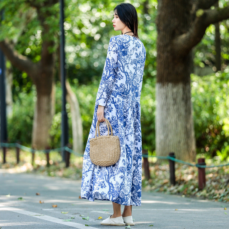 Retro Loose Cotton And Linen Dress-HighTouch