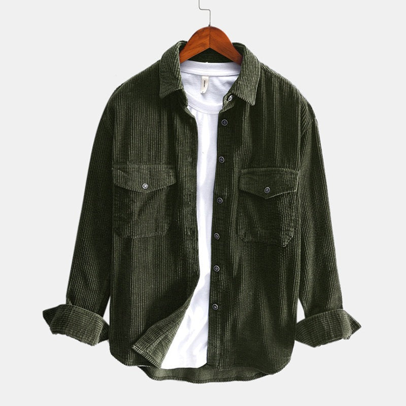 Corduroy Shirt Men Long Sleeved Shirt Thickened Retro Shirt-HighTouch