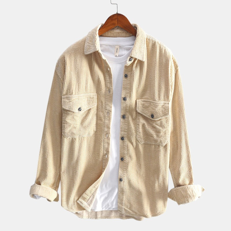 Corduroy Shirt Men Long Sleeved Shirt Thickened Retro Shirt-HighTouch