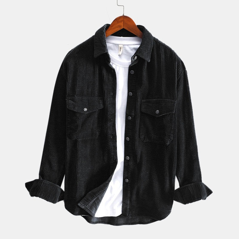 Corduroy Shirt Men Long Sleeved Shirt Thickened Retro Shirt-HighTouch