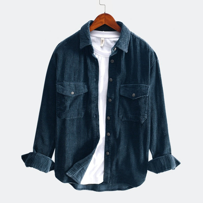 Corduroy Shirt Men Long Sleeved Shirt Thickened Retro Shirt-HighTouch