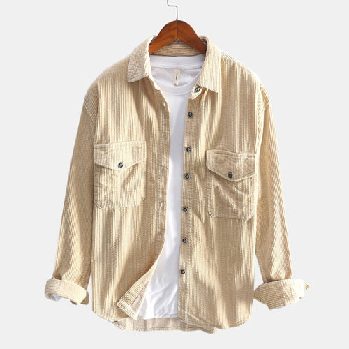 Corduroy Shirt Men Long Sleeved Shirt Thickened Retro Shirt-HighTouch