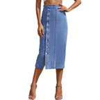 Women’s Irregular Slit Denim Maxi – Spliced High-Waist A-Line Skirt