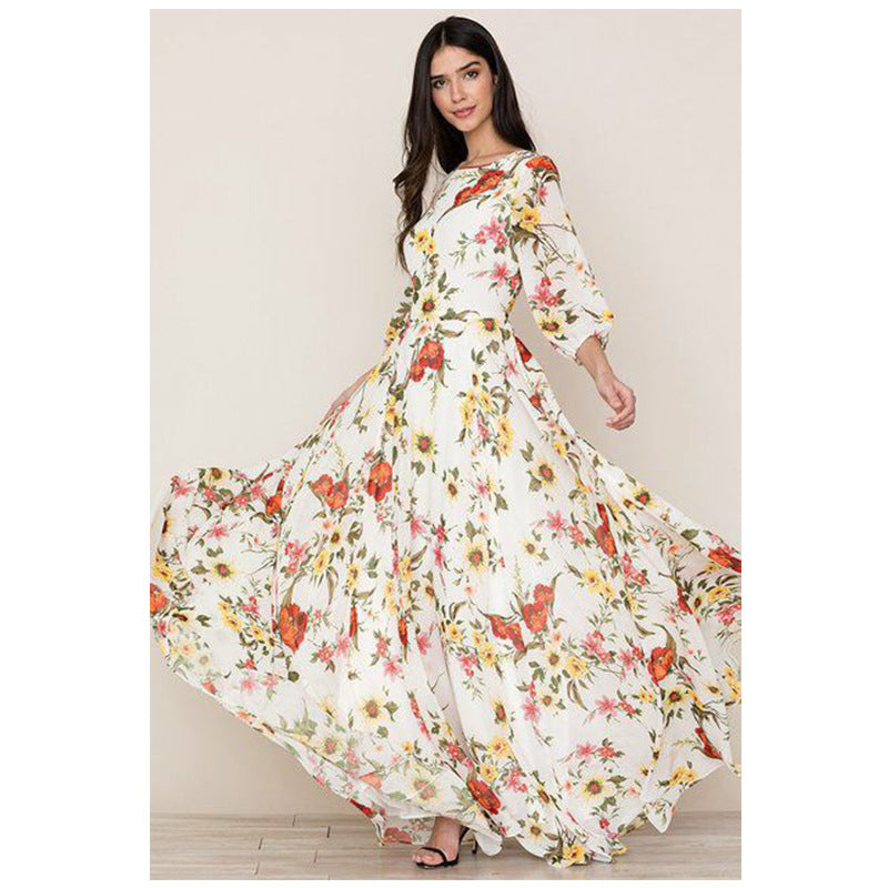 Women's Floral Large Swing Maxi Dress-HighTouch
