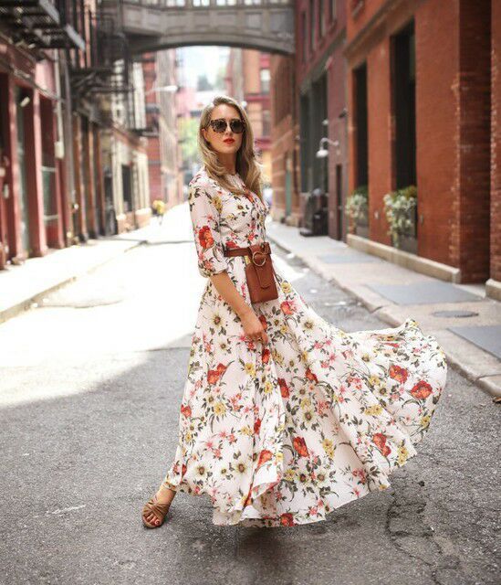 Women's Floral Large Swing Maxi Dress-HighTouch
