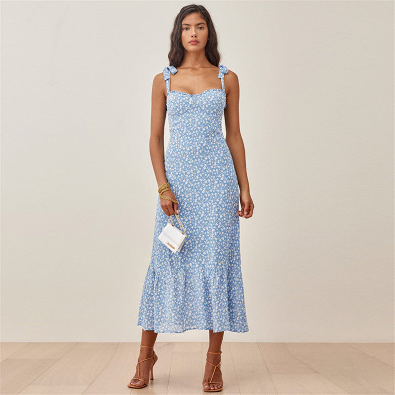 French Retro Style Viscose Linen Dress | Celebrity Floral One-Step Maxi-HighTouch