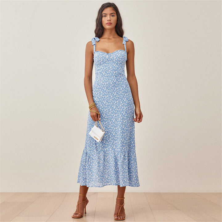 French Retro Style Viscose Linen Dress | Celebrity Floral One-Step Maxi-HighTouch