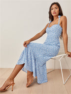 French Retro Style Viscose Linen Dress | Celebrity Floral One-Step Maxi-HighTouch