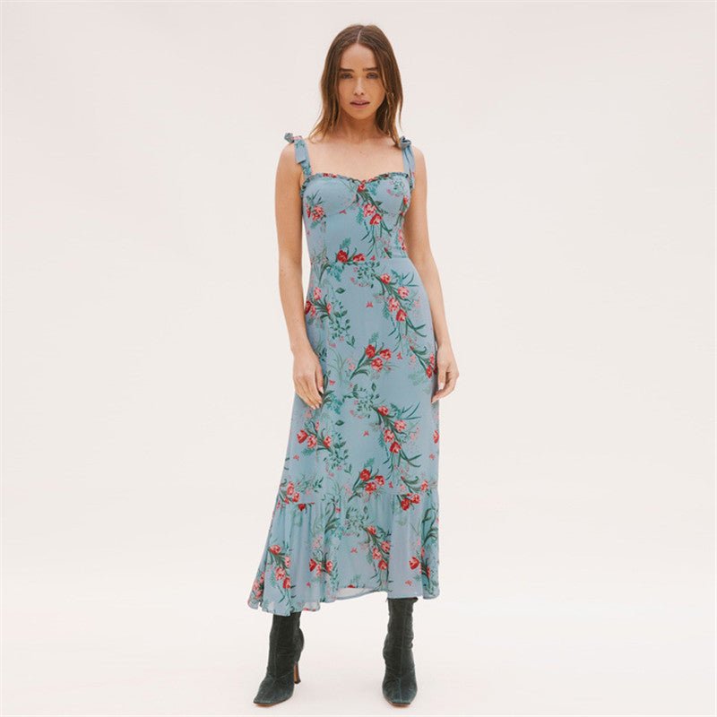 French Retro Style Viscose Linen Dress | Celebrity Floral One-Step Maxi-HighTouch