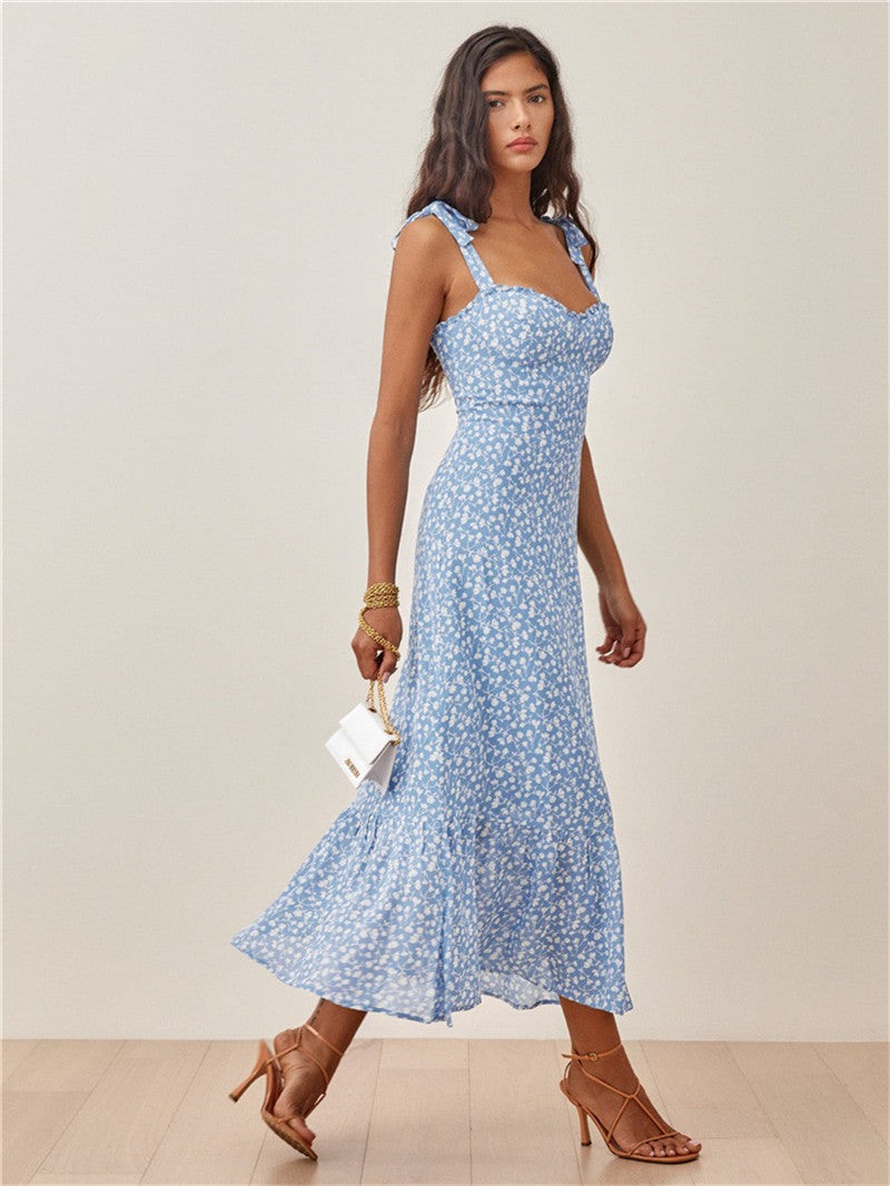 French Retro Style Viscose Linen Dress | Celebrity Floral One-Step Maxi-HighTouch