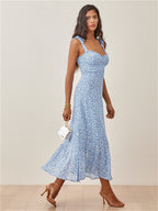 French Retro Style Viscose Linen Dress | Celebrity Floral One-Step Maxi-HighTouch