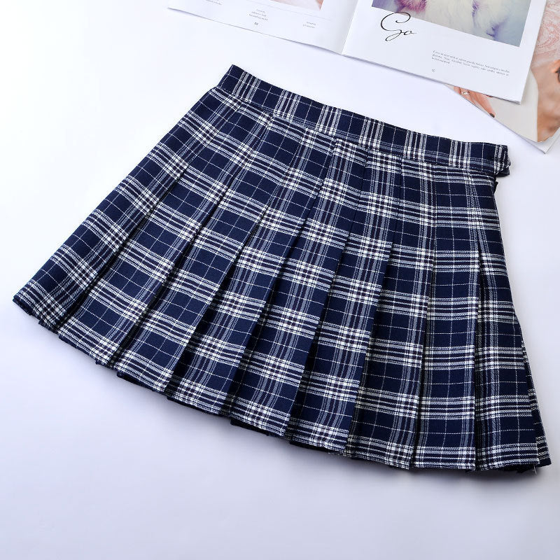Women’s Slimming Plaid Pleated Skirt – High-Waist Zipper Mini Skirt