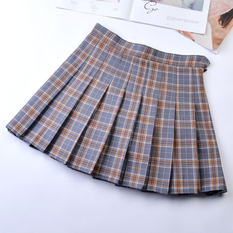 Women’s Slimming Plaid Pleated Skirt – High-Waist Zipper Mini Skirt