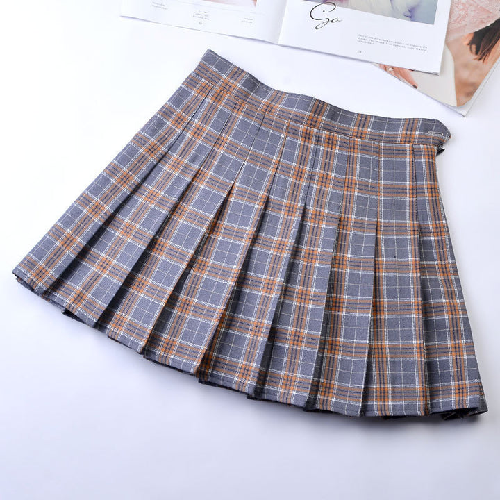 Women’s Slimming Plaid Pleated Skirt – High-Waist Zipper Mini Skirt