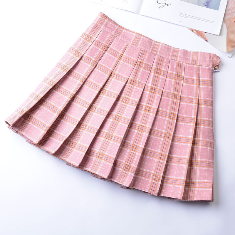 Women’s Slimming Plaid Pleated Skirt – High-Waist Zipper Mini Skirt